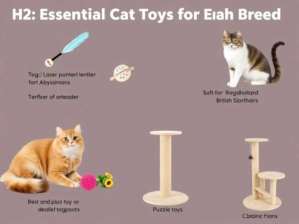 Top 10 Cat Breeds for First-Time Owners 5 Essential cat toys for different breeds: interactive, puzzle, plush, and climbing toys.