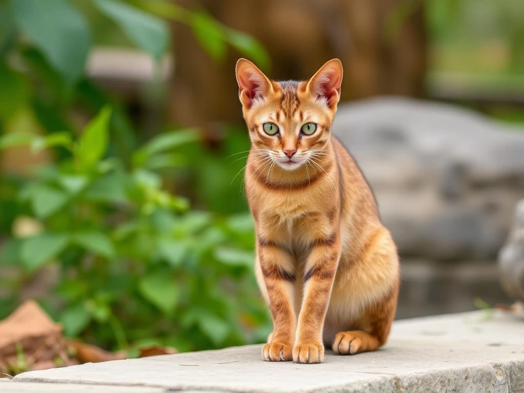 Elegant Abyssinian cat with a short, ticked coat and alert, expressive eyes