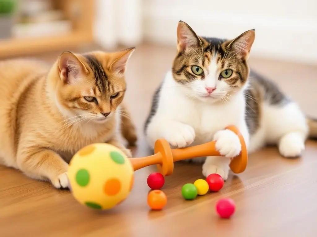 Physical play toys designed for active cat breeds to encourage exercise and play.