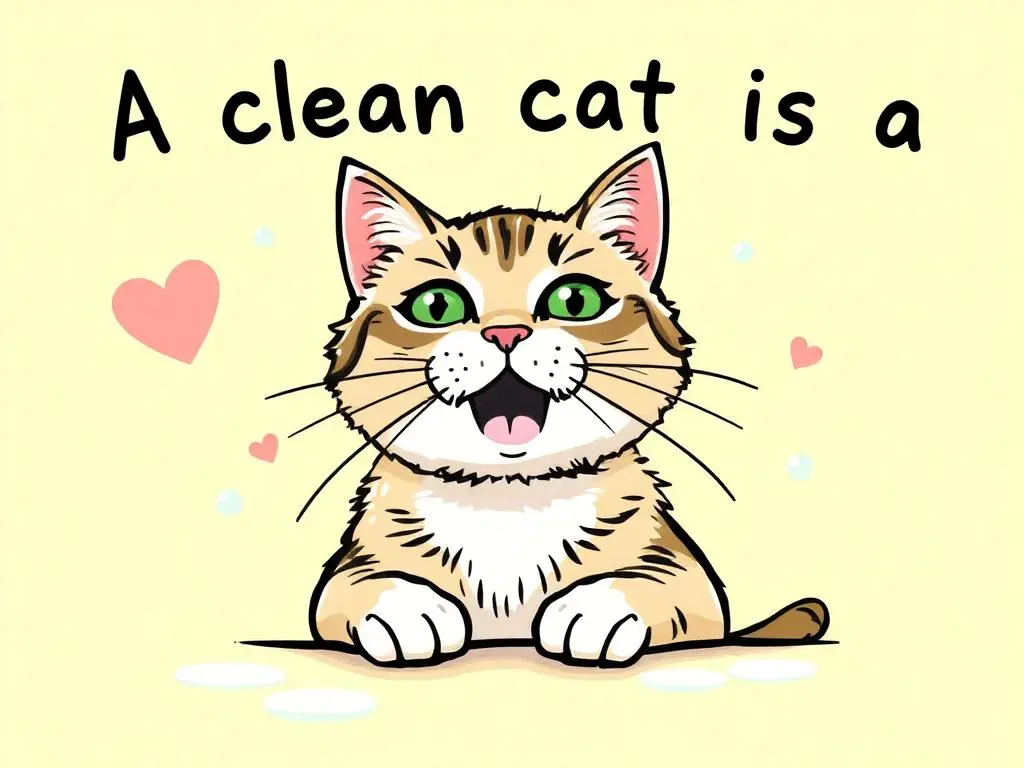 Happy CAT, Clean CAT 7 A joyful and well-groomed cat lounging comfortably, showcasing the benefits of cleanliness for feline happiness