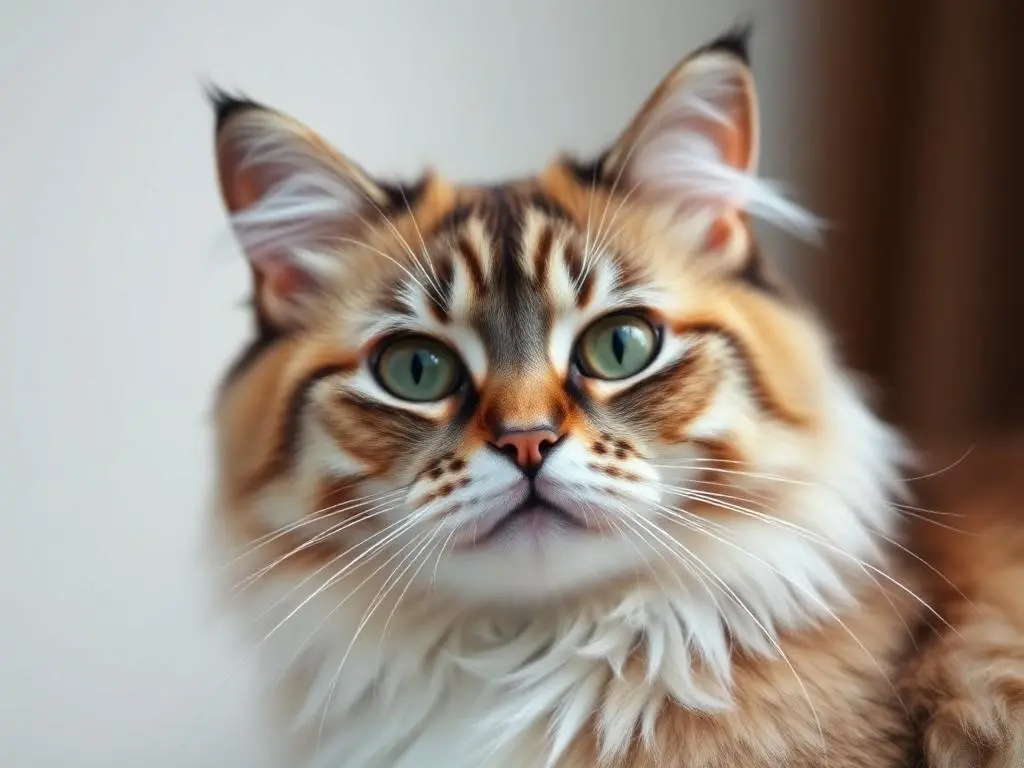 A stunning long-haired cat with piercing blue eyes and a mysterious expression, representing the controversial theme of homophobia.