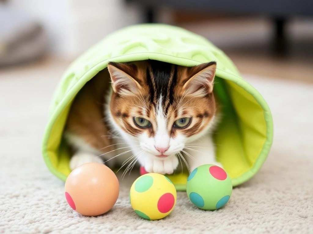 Interactive toys for playful cats, including laser pointers, feather wands, and puzzle feeders."