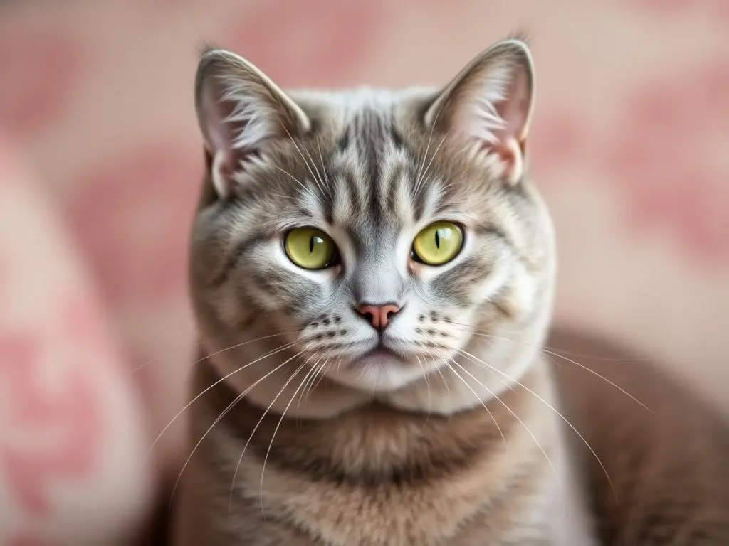 Charming British Shorthair cat with a plush blue-gray coat and round amber eyes