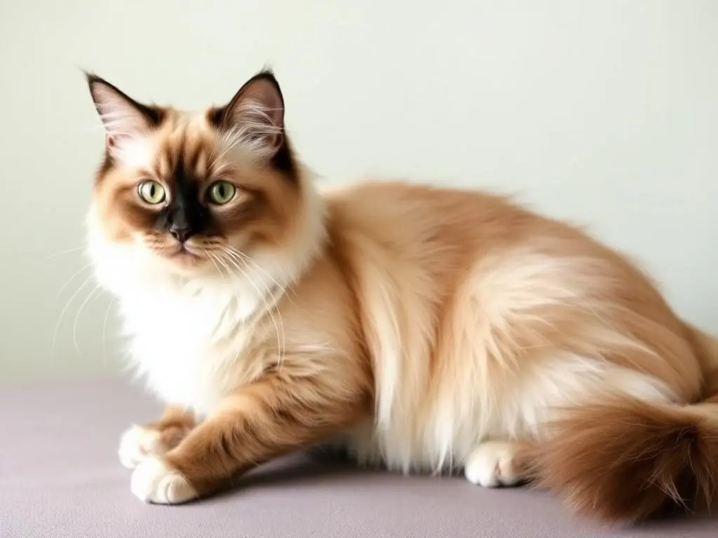 Ragdoll cat with a relaxed and affectionate demeanor, enjoying a cuddle on a lap.