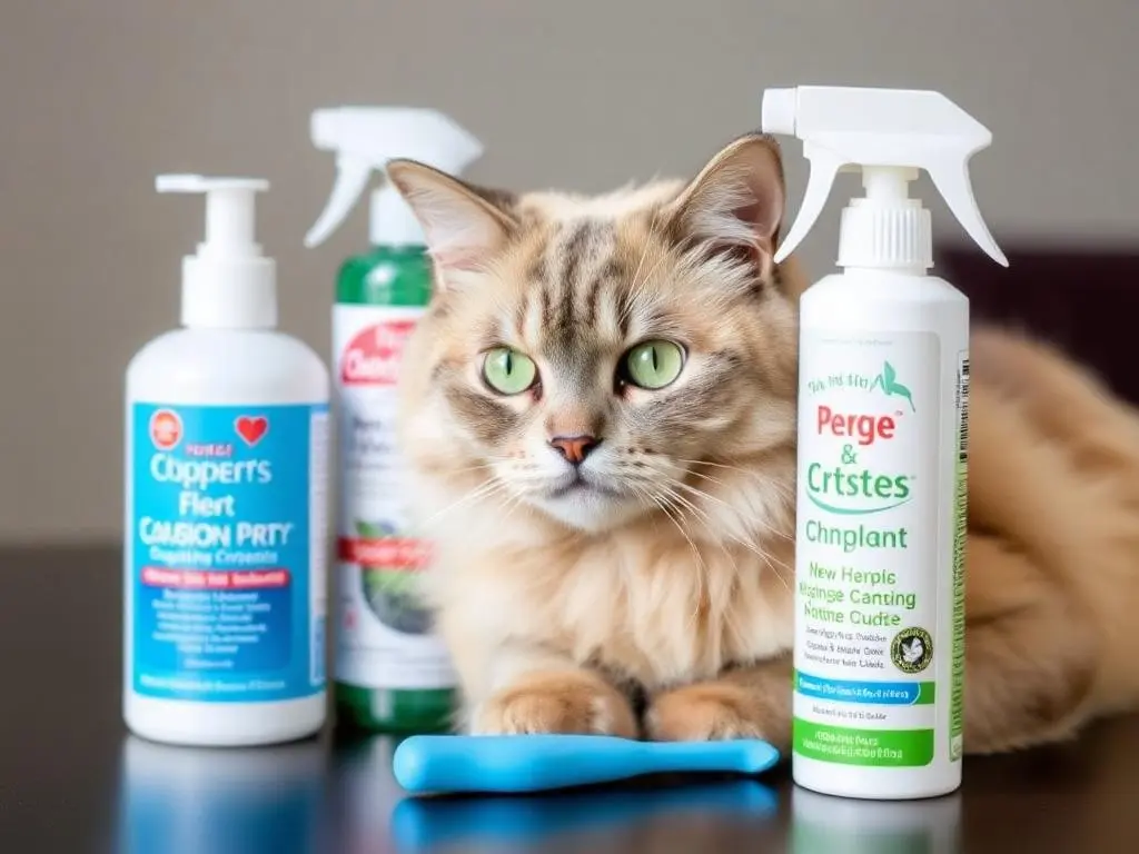 Happy CAT, Clean CAT 5 Essential cat hygiene and grooming products arranged neatly, perfect for maintaining your cat's cleanliness and health.