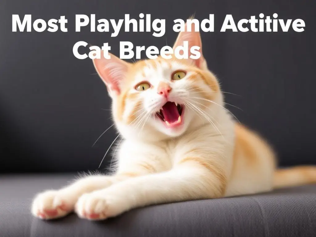 A display of the most playful and active cat breeds known for their energy and love of interactive play.