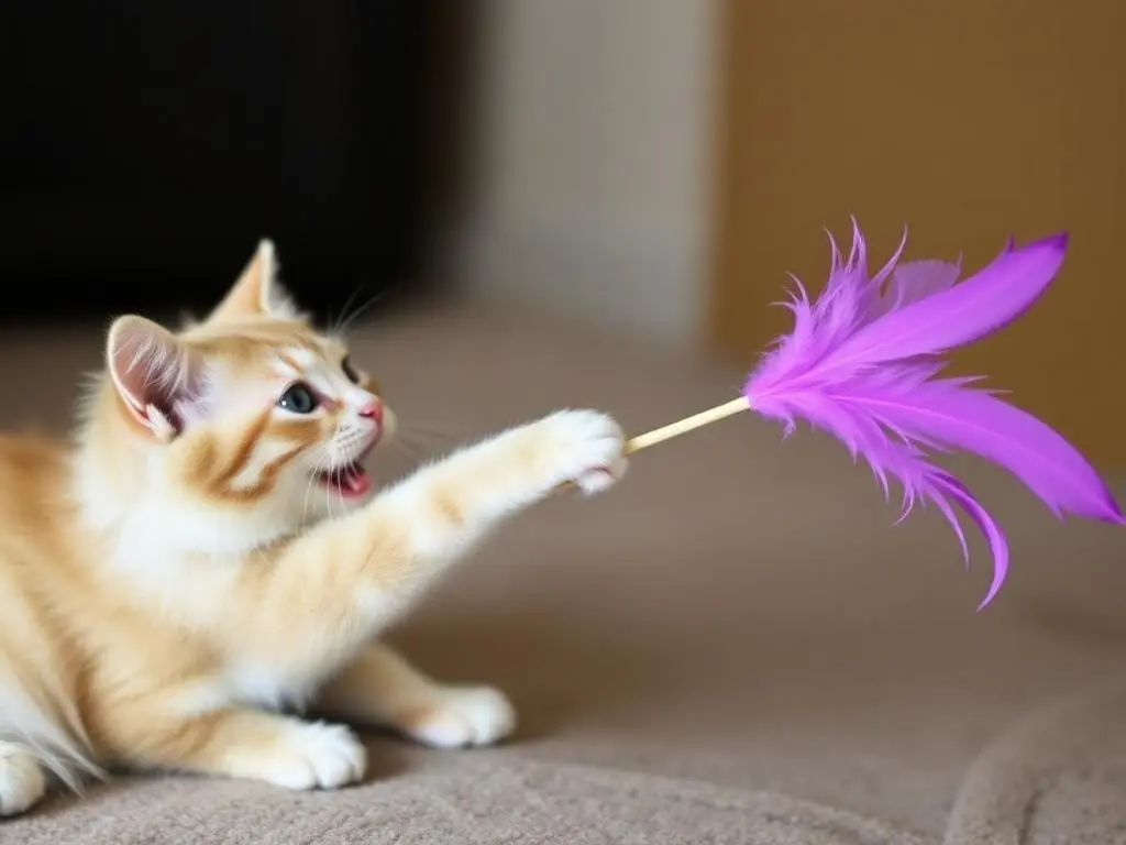 Feather wand toy for cats, promoting active play and bonding with their owners.