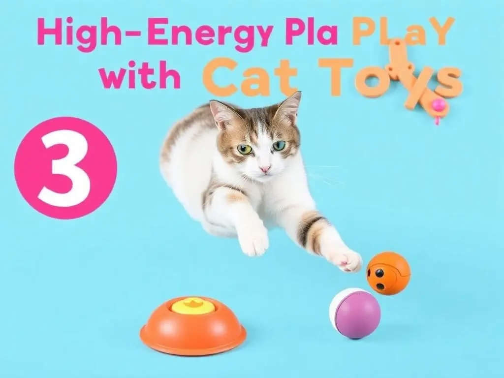 Cat engaging in high-energy play with interactive toys for exercise and fun