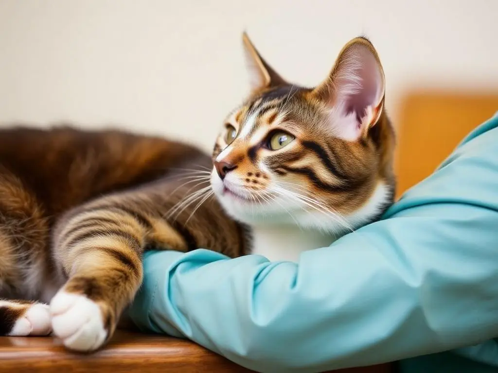 Happy, healthy cat resting after a successful spaying or neutering procedure.