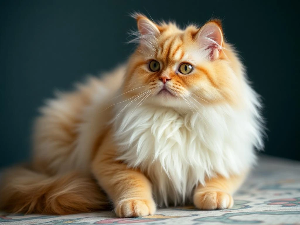 Persian Cat with long, luxurious fur and a flat face.