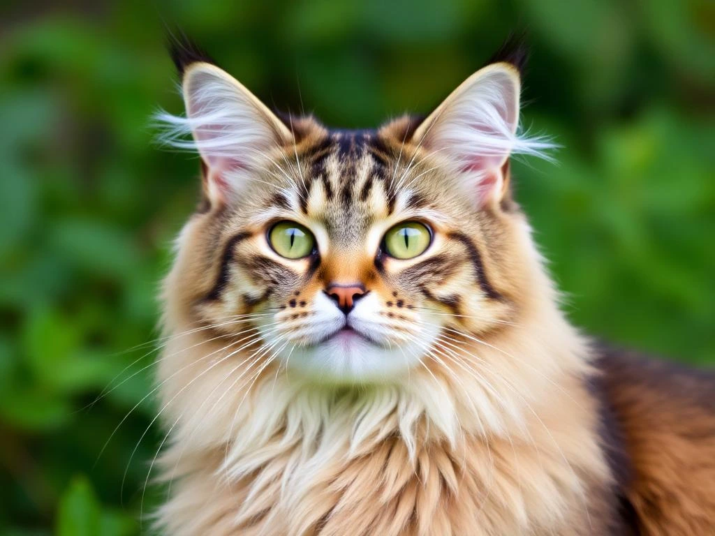 Maine Coon Cat with long fur, bushy tail, and tufted ears