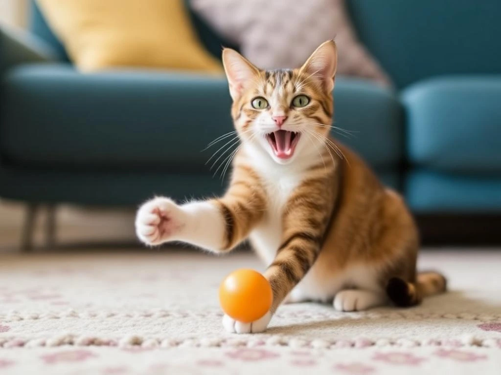 A cat playing an interactive game with its owner.