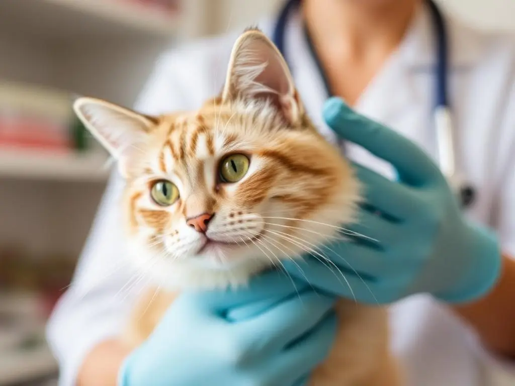 A veterinarian examining a cat during a routine checkup.