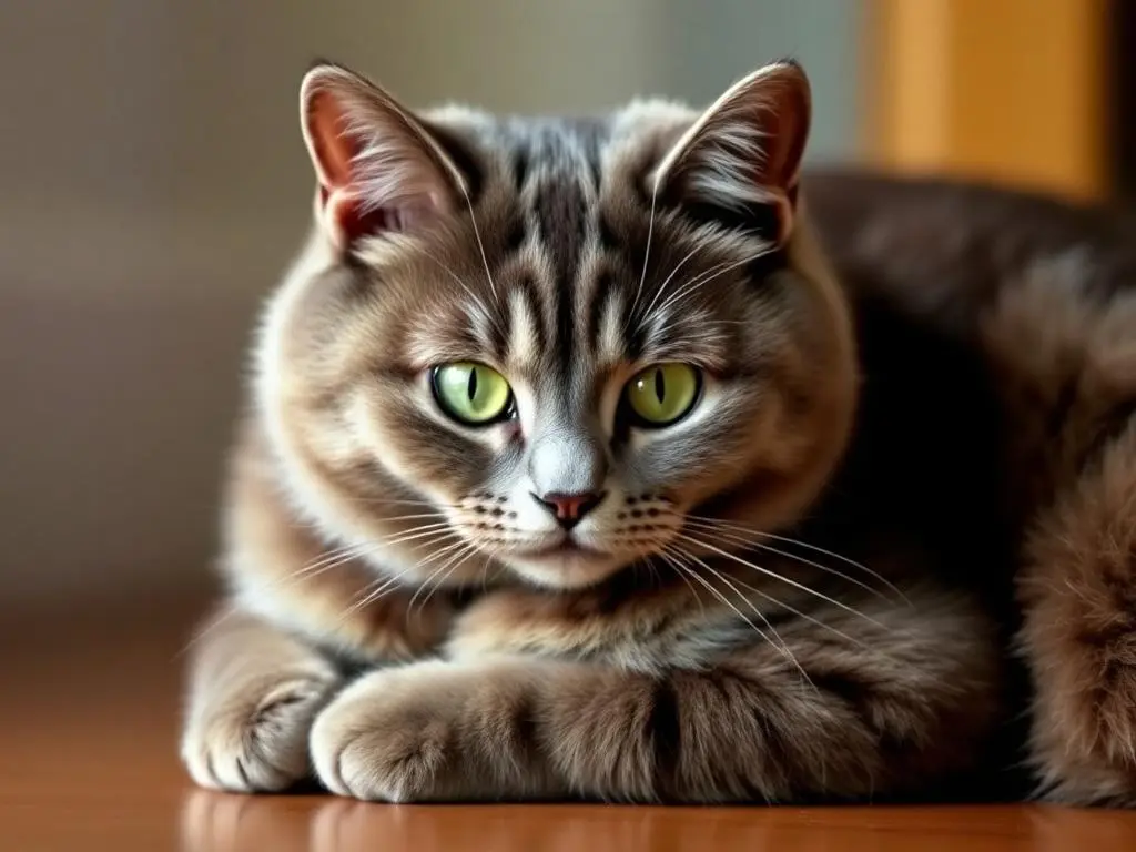 British Shorthair cat with a soft, dense coat and round golden eyes.