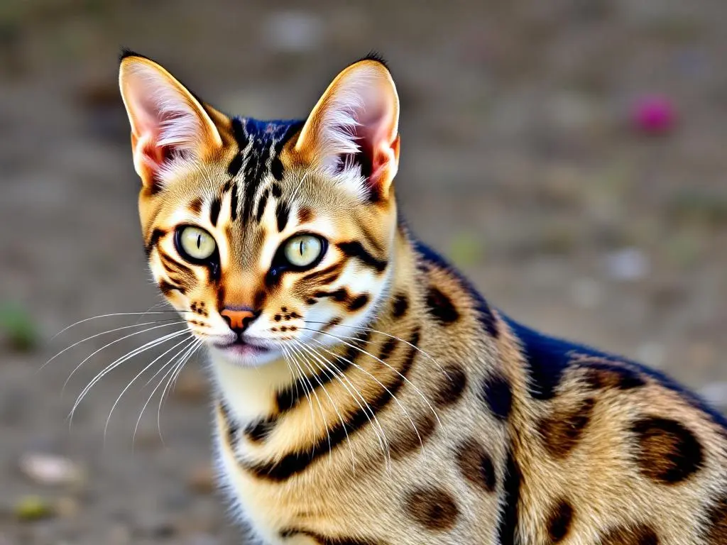  A Bengal cat with a vibrant spotted coat, exuding a wild yet affectionate personality.