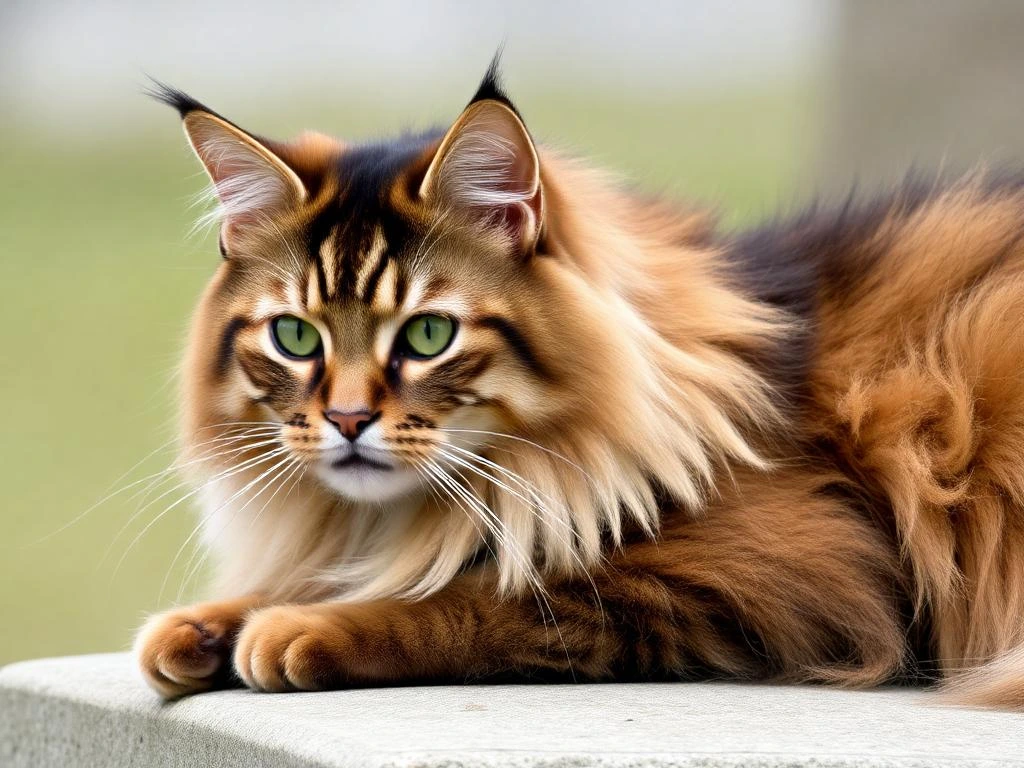 Maine Coon Cat with large size, long fluffy fur, and tufted ears