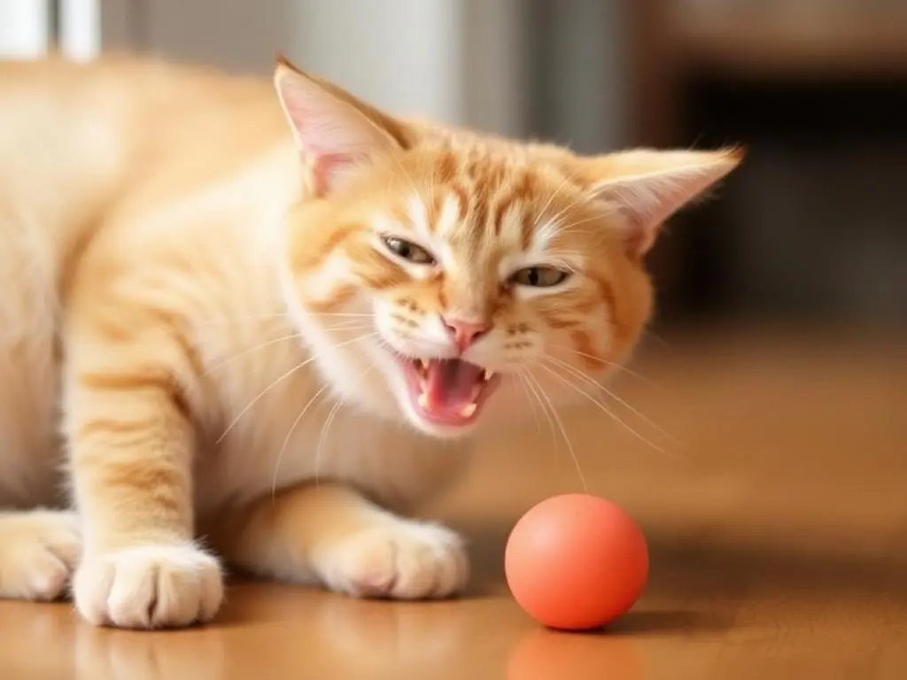 Cat enjoying a fun game with its owner