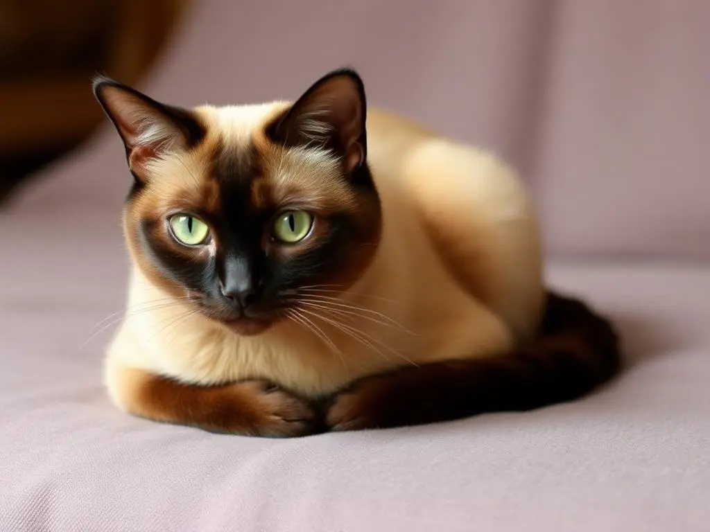  Burmese cat with a sleek coat and friendly expression, showcasing its playful personality.