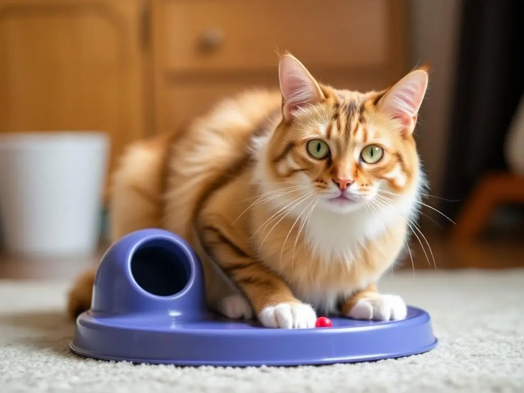 A cat playing with a toy, staying entertained and active.