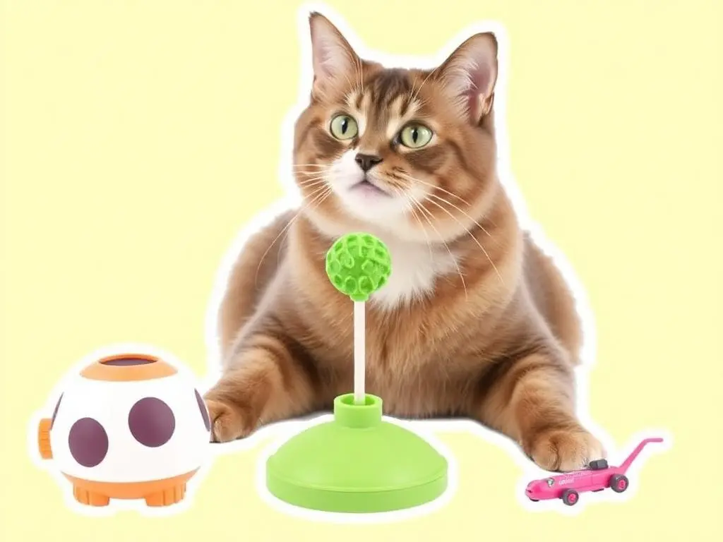 Happy cat playing with an interactive toy.