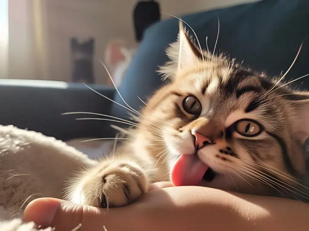 Cat Licking: Why Do Cats Licking Their Sensitive Areas? 3 Cat grooming itself with focus on self-care behavior.